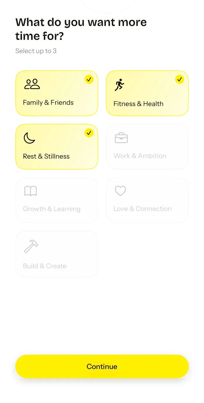 Aetās goals screen: what you want more time for